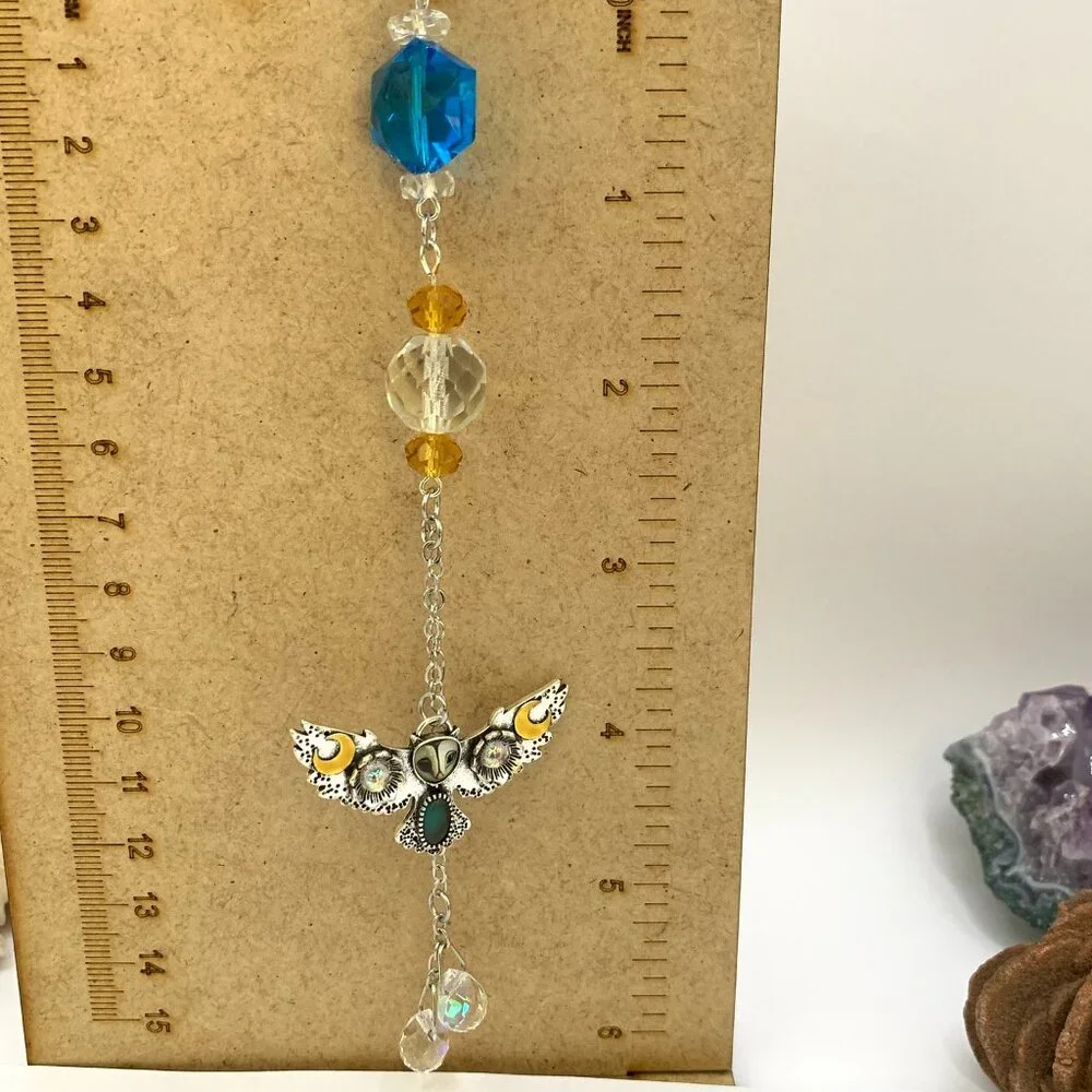 OWL Car Rearview Mirror Suncatcher Prism Charm Ornament Gift Handmade CC102